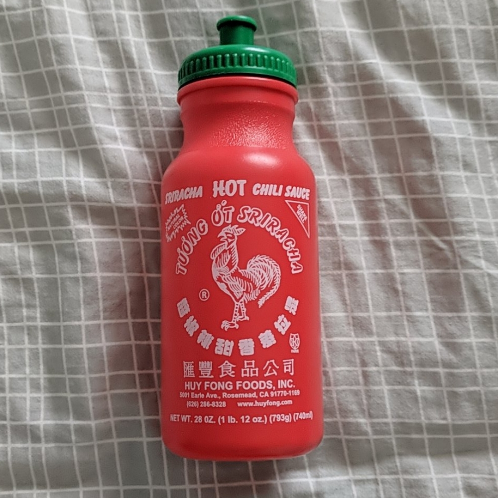 Sriracha hot chili sauce water bottle